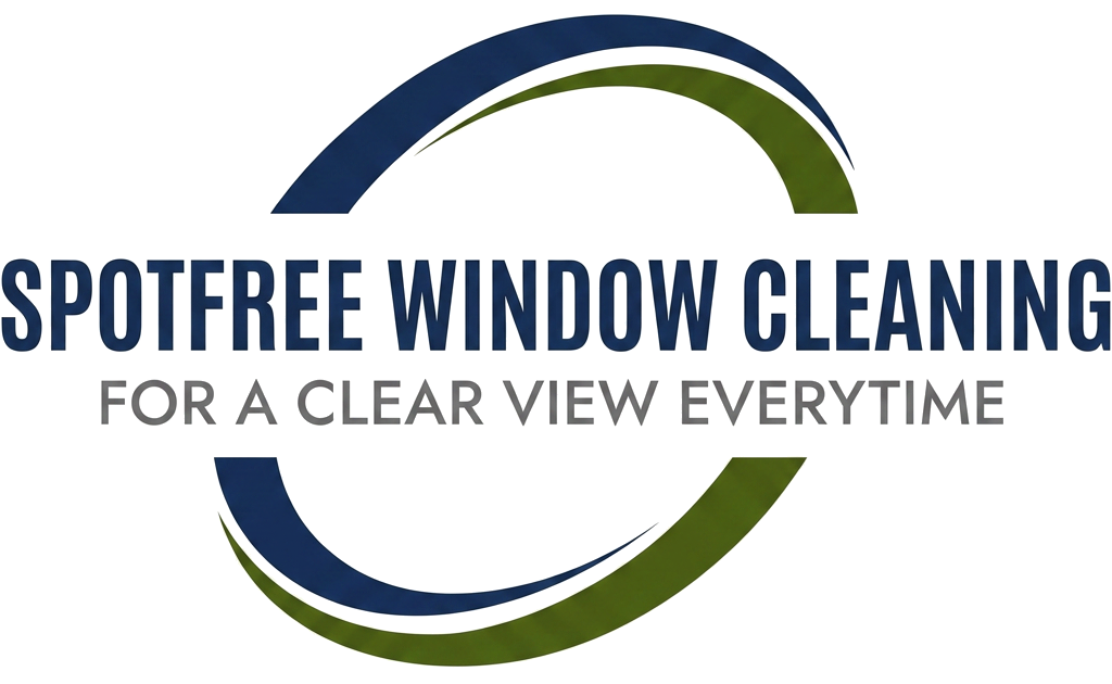 Spotfree Window Cleaning company logo with tagline "For a clear view every time" on black background